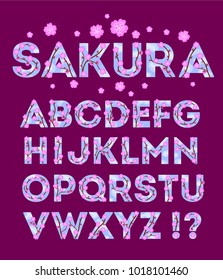 Sakura font isolated on purple background. Vector illustration.