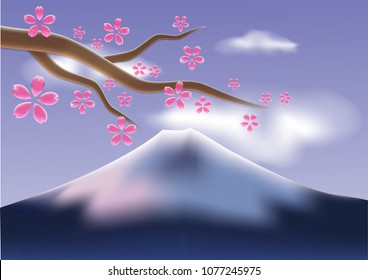 Sakura front mount Fuji.vecter.illustration.droplets effect.transparent

