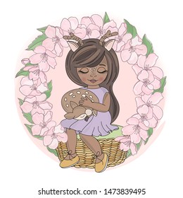 SAKURA GIRL Floral Wreath Animal Vector Illustration Set