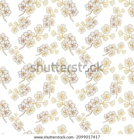 Sakura golden flowers  pattern. Hand-drawn flowers for wedding, wrapping paper and textiles.