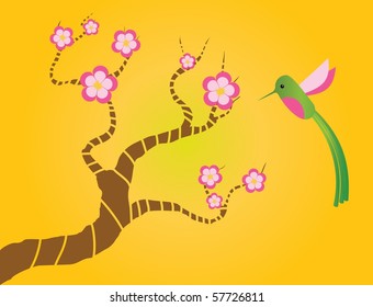 Sakura and hummingbirds