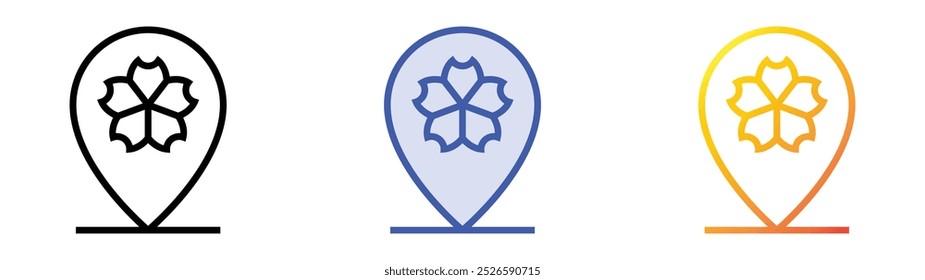 Icono de Sakura. Lineal, relleno azul y diseño de estilo degradado aislado sobre fondo blanco