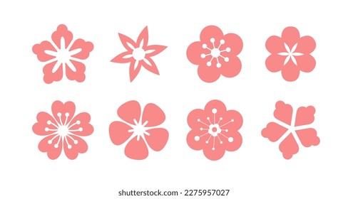 Sakura icons. Cherry blossom element set. Vector flat illustration