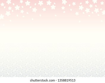 Sakura illustration and Japanese traditional  pattern vector background