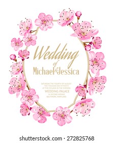  Sakura invitation. Spring design.  Vector illustration.