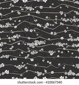Sakura japan cherry branches with blooming flowers vector illustration. Abstract floral seamless pattern.