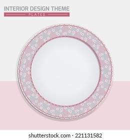 Sakura Japanese Cherry pattern dinner plate design in Grey. Dinning dish vector template. Home decor element. Modern interior design element. Editable eps10 contains the pattern swatch.