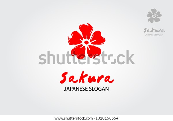桜の日本語ロゴテンプレート 花柄のミニマリズムモダンロゴ 特に化粧品 エコロジー 健康 花など さまざまなビジネスに適しています のベクター画像素材 ロイヤリティフリー