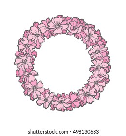Sakura Japanese, a wreath, a round frame, vector illustration, handmade.