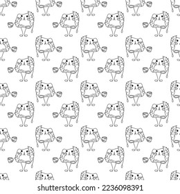 Sakura mochi pattern11. Seamless pattern with cute mochi character. Doodle cartoon vector illustration. 