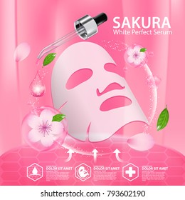 Sakura Naturserum, Collagen Lösung Maske Blatt Hautpflege Kosmetik.