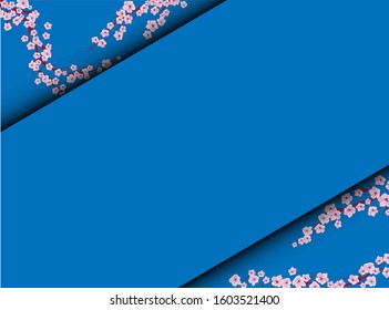 Sakura on light background. Sakura vector flower. Vector floral print. Blooming cherry blossom petals. Japanese culture. Floral design. Blooming tree. Banner template.