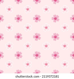 Sakura on a pink background. Sakura in the form of a vector. Seamless pattern. Fabric pattern. Flower wrapping paper.