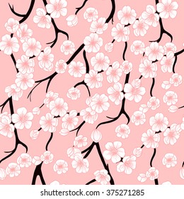 Sakura on a pink background.Vector seamless pattern