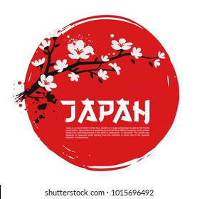 Sakura on red background of the sun. Vector