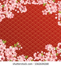 Sakura auf hellrotem Hintergrund