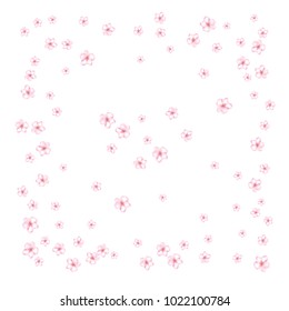 Sakura, Peach Cherry or Apple Flowers Vector Confetti. Showering Falling Down Spring Romantic Floral Background. Tender Wedding Decoration, Realistic Cherry, Peach, Sakura or Apple Blossom Confetti.