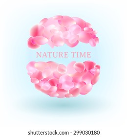 Sakura petals ball cut in half. Abstract vector illustration