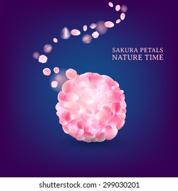 Sakura petals falling in ball. Abstract vector illustration