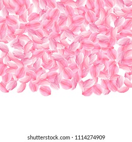 Sakura petals falling down. Romantic pink bright big flowers. Thick flying cherry petals. Top gradient square imaginative vector background. Love, affection, romance concept.