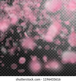 Sakura petals falling down. Romantic pink flowers gradient. Flying petals on transparent square background. Love, romance concept. Dazzling wedding invitation.