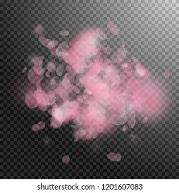 Sakura petals falling down. Romantic pink flowers explosion. Flying petals on transparent square background. Love, romance concept. Juicy wedding invitation.