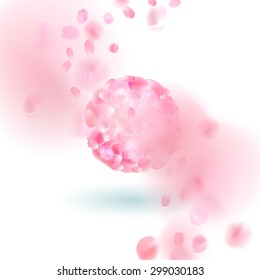 Sakura petals flying around a ball. Abstract vector illustration