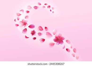 Sakura petals wind flying banner. Flower decoration on pink background.