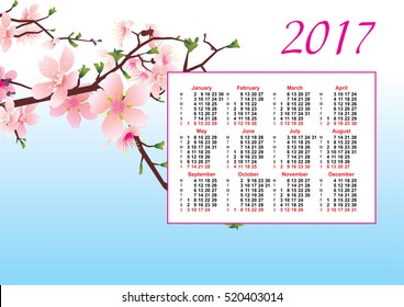 sakura pink flowers spring nature 2017 calendar