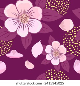 sakura pink seamless pattern. Pink White Sakura Japanese Cherry Blossoms. hand drawing. Not AI. Vector illustration