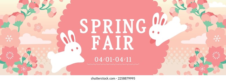 Sakura and rabbit banner design vector material