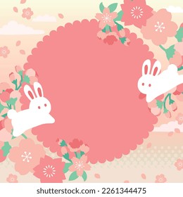 Sakura and rabbit banner design vector material 1:1 copy space no text