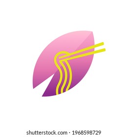 sakura ramen logo vector with flat pink and yellow color style