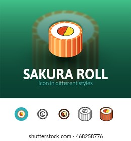 Sakura roll color icon, vector symbol in flat, outline and isometric style isolated on blur background