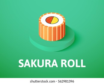 Sakura roll icon, vector symbol in flat isometric style isolated on color background