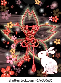 Sakura rope and rabbit background vector