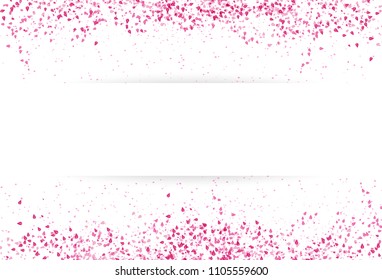 Sakura scatter pink leaves petal falling banner template concept on white frame abstract background vector illustration