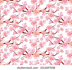 Sakura seamless pattern. Cherry tree blossom.