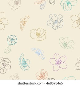Sakura seamless pattern hand sketching.