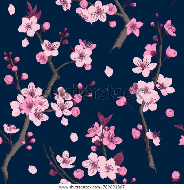 Sakura Seamless Pattern Pink Cherry Blossom Stock Vector (Royalty Free ...