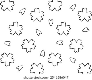 Sakura seamless pattern. Simple doodle of Cherry Blossom flowers and petals.

