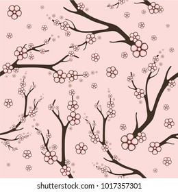 Sakura seamless vector pattern. Traditional japanese spring decoration. Elegant branches with pink flowers. Template for fabric and wrapping.