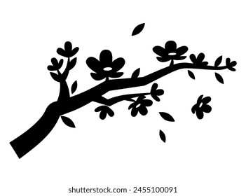 Sakura silhouette. Isolated blossoming sakura branch. For Japanese style design