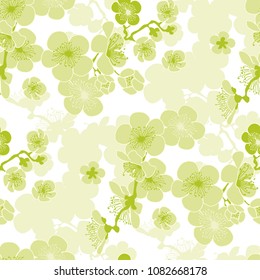 sakura spring blooming seamless pattern.  stock vector illustration. tile concept green sakura fabric, wrapping paper, background template.