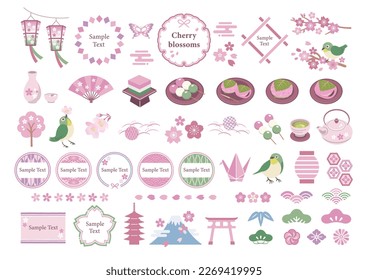 Sakura and spring Japanese style material icon set