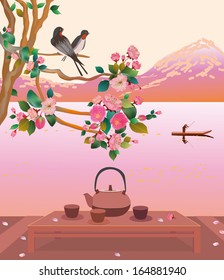 Sakura. Tea ceremony. Menu. Coffee.