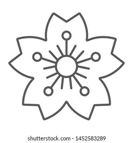 Sakura thin line icon, japan and flower, cherry blossom sign, vector graphics, a linear pattern on a white background, eps 10.