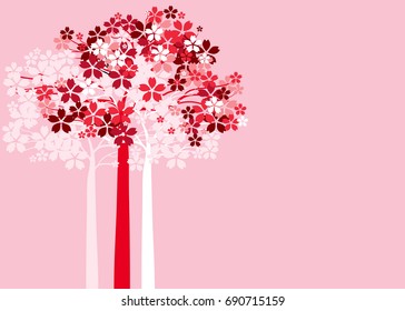 sakura tree background. cherry blossom red pink and white. vector illustration.