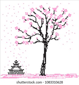 Sakura tree blooms pattern of embroidery