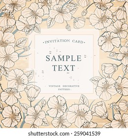 Sakura tree branch vintage frame template. Vector illustration.
